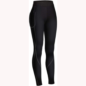 High Waist Black <b>Leggings</b> <b>With</b> White Stitching <b>Pockets</b> Full Length Sporty Stretch Breathable Knitted Women's Workout Pants - Product Image 2
