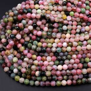 Perles rondes de tourmaline naturelle multicolores facettées, rose et vert, pierres précieuses véritables pour la création de bijoux - Product Image 2