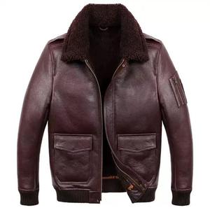 Veste en cuir d'hiver pour homme avec doublure en fourrure, fermeture éclair, coupe-vent, style motard, cuir véritable épais, manteau chaud AI-LJ-021 - Product Image 1