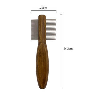 Premium Quality <b>Double</b>-<b>Sided</b> Pet Grooming Comb Stainless Steel Flea & Shedding Comb with Wooden Handle for Dogs & Cats By Tegra - Product Image 1