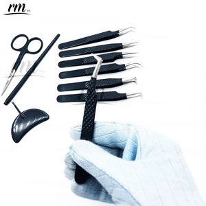 Juego de Pinzas para Extensión de Pestañas RMI de Acero Inoxidable Plateado a Negro, Punta Personalizada, Agarre y Empaque Sostenibles, Pinzas con Punta de Fibra - Product Image 5
