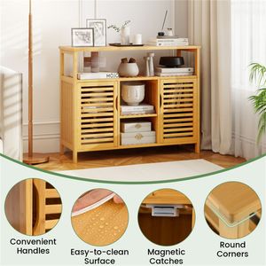 Mobile Bagno Moderno in Bambù con 2 Spazi Chiusi, Spaziatura Ripiani Interni 8 pollici, Ripiano Aperto 39x13.5x8 pollici, Naturale per la Casa - Product Image 5