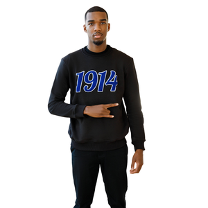 <b>Black</b> 1914 Chenille Sweatshirt Mens Greek Letter Crewneck Premium Fraternity Pullover Soft <b>Fleece</b> Classic Fit Casual Apparel - Product Image 1