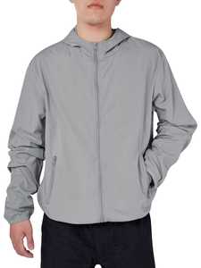 Veste coupe-vent grise à capuche pour homme avec fermeture éclair sur le devant, vêtement décontracté pour le printemps, en polyester, coupe classique - Product Image 6