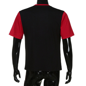 T-shirt à manches courtes pour homme, col rond, blocs de couleur, bordure contrastée, coupe classique, jersey en coton décontracté, noir et rouge, t-shirts pour homme - Product Image 3