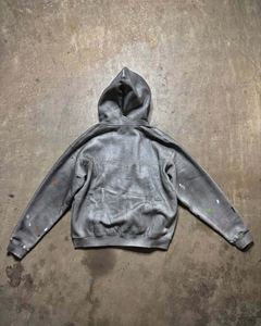 Streetwear Winter Fleece Hoodie Applique Embroidery Patch Vintage Acid Wash Sun Fade Distressed Boxy Cropped Oversized Men - Product Image 4