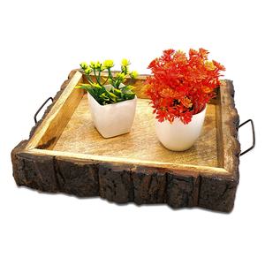 Plateau de service en bois d'acacia écologique fait à la main avec quatre bols plateau de petit-déjeuner tendance pour la maison hôtel restaurant - Product Image 5