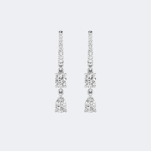 Boucles d'oreilles pendantes linéaires ou créoles avec pavé de pierres rondes, en forme de poire et ovales, 1,40 carat au total - Product Image 2