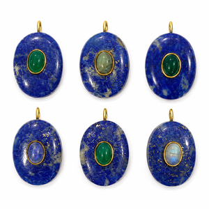 Pendentifs ovales tendance faits à la main en lapis-lazuli, breloques en pierres précieuses mélangées, cabochons en pierre naturelle dorée, bijoux en pierre naturelle en gros - Product Image 1