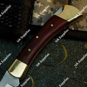 Cuchillo Plegable Hecho a Mano de Acero Inoxidable con Mango de Madera Padauk Roja y Latón, Cuchillo de Bolsillo Plegable para Exteriores, Personalizable OEM - Product Image 5