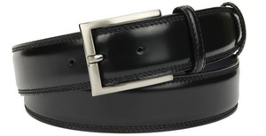 Cinturón de Cuero Vacuno Negro con Hebilla Rectangular Plateada, Diseño Sólido, Cinturón de Vestir de Cuero Genuino para Hombre - Product Image 3