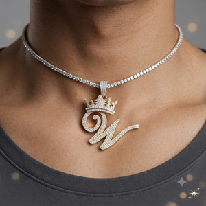 Pendentifs personnalisés tendance Hip Hop avec initiale en lettres glacées et fermoir couronne, en or massif 10K et diamants Moissanite, idée cadeau pour petite amie - Product Image 2