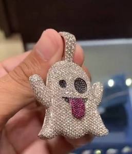 Colgante de Plata 925 con Baño de Rodio, Estilo Hiphop, con Diseño de Fantasma de Dibujos Animados, Micro Pavé de Moissanita, Regalo Unisex - Product Image 1