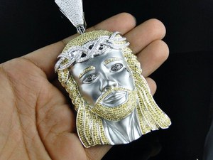 Pendentif Tête de Jésus, Pendentif Hip Hop, Pendentif en Argent 925 Plaqué Or, Pendentif de Foi Chrétienne, Bijou Religieux, Pendentif Bling pour Rappeur - Product Image 3