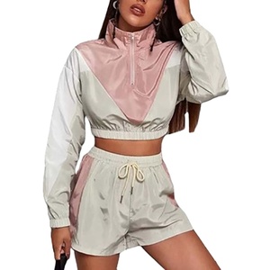 Conjunto de 2 Piezas Personalizado, Conjunto Corto de Moda, Chaqueta Corta y Pantalones Cortos con Bloques de Color para Mujer, 2026 - Product Image 3