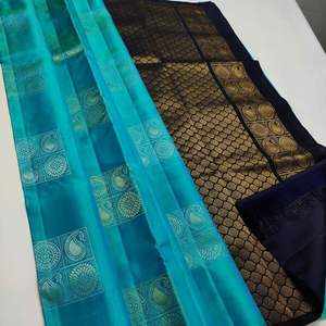 ÚLTIMO LICHI SEDA JACQUARD TRABAJO SAREE CON BLUSA DESCOSADA SKY - Product Image 1