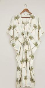 Caftán de Algodón con Estampado de Palmeras Hecho a Mano Estilo Bohemio, Vestido Holgado para Mujer, Ropa de Playa para el Verano - Product Image 3