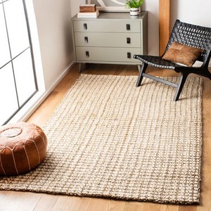 Tapis moderne en jute rectangulaire, tissage plat, beige, pour salon, lavable, réversible, à poils ras, pour pique-nique et usage en salon - Product Image 2