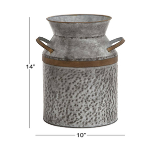 Jardinières décoratives en zinc galvanisé de 14 pouces de hauteur avec poignée, couleur gris, style bidon de lait - Product Image 3