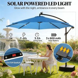 Ombrellone Solare per Terrazzo e Cortile Blu Lago con Base - Product Image 2