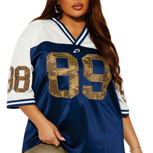 Oversized Women's American Football Jersey Color Block Mesh Streetwear Camo Number Graphic <b>Top</b> Mesh Boxy Shirts Sports Camo USA - Product Image 2