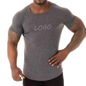 T-shirt décontracté pour homme, gris uni, manches courtes, col rond, coupe ajustée, matière jersey respirante - Product Image 5