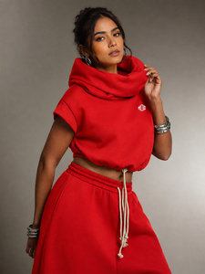 Women's Cropped Funnel Neck Sweatshirt Cotton Fleece Sleeveless Drawstring Hem Oversized Casual Pullover Private Label Hoodies - Product Image 3