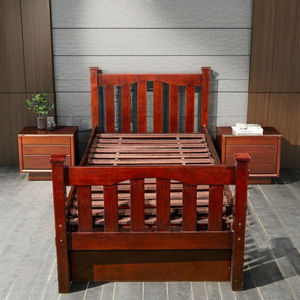 Cama individual con 3 cajones Café Marrón Madera de haya Diseño tradicional sólido Características extensibles y que ahorran espacio - Product Image 1