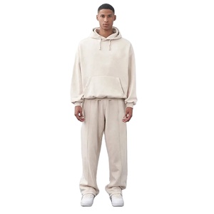 Blank Custom <b>Men's</b> Drop Shoulder <b>Pullover</b> Tracksuits 100% Cotton Fleece Solid Spring Sporty Heavyweight Casual Oversized - Product Image 3