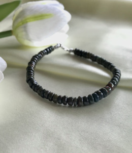Black Ethopian Opal <b>Bracelet</b> Dark Beaded Choker <b>Bracelet</b> Unisex Minimalist Crystal <b>Bracelet</b> Handmade Black <b>Gemstone</b> <b>Bracelet</b> - Product Image 1