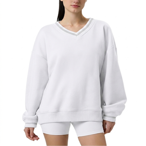 Sweat-shirt à col en V pour femme, élégant, coupe ajustée, en coton doux, décontracté, chic, à manches longues, léger, pour tous les jours - Product Image 1