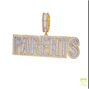 Collar Personalizado con Colgante de Diamantes Cultivados en Laboratorio con la Inscripción 'PARENTS', Chapado en Oro, Estilo Hip Hop, Joyería para Raperos, Regalo - Product Image 3