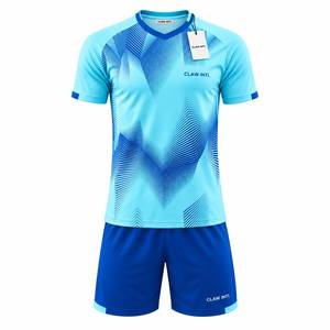 Men's Soccer Jersey Kit <b>Light</b> Blue Full Sleeve Moisture Wicking Polyester Crew <b>Neck</b> All Seasons Teenagers Regular Fit Custom - Product Image 1