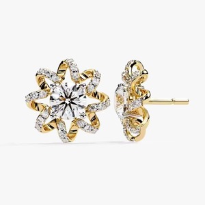 Women's Hoop <b>Earrings</b> in 10k Yellow Gold with Moissanite Flower Shape Diamond Trendy Jewelry IGI Certified Silver Plated - Product Image 2