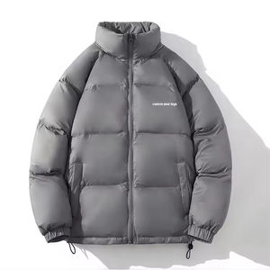 Blouson matelassé gris pour homme, col montant, fermeture éclair, rembourrage épais en polyester, coupe décontractée, vêtement d'hiver, couleur unie, confortable - Product Image 5