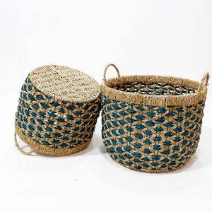 Handwoven Seagrass Storage Basket with Handle Natural Woven Organizer <b>Bin</b> for Home <b>Bedroom</b> - Product Image 3
