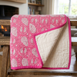 Pink Paisley Printed Quilted Cotton Reversible Throw Blanket Traditional Home Decor All Season Use - Product Image 1