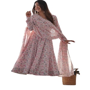 Robe longue Anarkali de qualité supérieure avec robe de fête en soie d'organza imprimée numériquement avec dupatta readymade à bas prix - Product Image 1