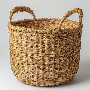 Panier de rangement rustique en jonc de mer naturel tressé à la main avec poignées, durable et multifonctionnel pour l'organisation de la cuisine, de la salle de bain et du salon - Product Image 6