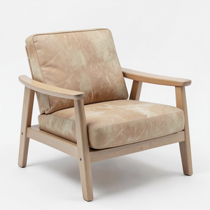 Sillón de Salón de Madera Premium con Cojín de Cuero Vacuno Genuino, Muebles Modernos para Sala de Estar, Restaurante, Cafetería, Tienda - Product Image 1