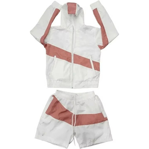 OEM Custom Men Summer Sports Shorts and Zip Up Hoodie Set Nylon Tracksuit Set Solid for Summer - Product Image 4