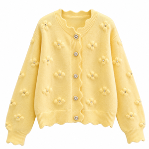 Suéter de Cuello Alto para Mujer, Color Amarillo Sólido, Tejido por Computadora, Anti-Pilling, Manga Larga, Estilo Casual, para Otoño, 100% Algodón, Tejido a Mano - Product Image 3