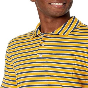 Polo de Punto a Rayas para Hombre, Manga Corta, Casual, con Bolsillo, Amarillo y Azul Marino, Corte Regular - Product Image 3