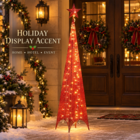 Sapin de Noël en maille rouge à piles avec étoile sur le dessus et LED blanc chaud pour la décoration intérieure des fêtes à la maison