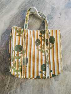 Quilted Cotton Tote <b>Bag</b> Handblock Print Zipper Closure Travel Shopping Everyday <b>Bag</b> for Women Eco Friendly Handbag - Product Image 2