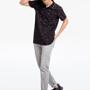 Polo en coton Oxford imprimé noir pour homme, manches courtes, décontracté, respirant, coupe classique - Product Image 3