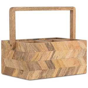 Panier de pique-nique en bois de pin naturel à lattes avec poignée de transport, porte-bouteilles portable pour bière et soda, panier de rangement pour condiments de cuisine - Product Image 2