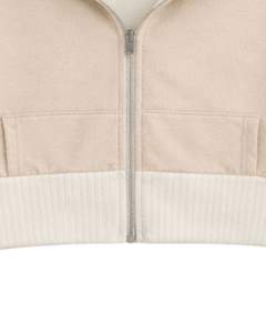 Sudadera con capucha corta para mujer, personalizada por el fabricante, con cremallera, color beige y bloques de color en felpa de algodón, estilo casual y urbano. - Product Image 6