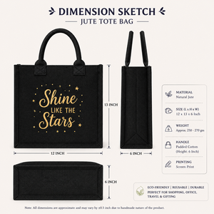 Sac fourre-tout en jute noir moyen avec poignée rembourrée, imprimé sur mesure, écologique, sac cadeau, sac d'épicerie réutilisable, vente en gros - Product Image 2