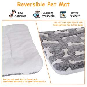 Reversible Flannel <b>Dog</b> <b>Bed</b> Mat Machine Washable Pet <b>Bed</b> Liner with Bone Pattern Comfortable Cushion Carpet <b>for</b> <b>Crate</b> Use - Product Image 3